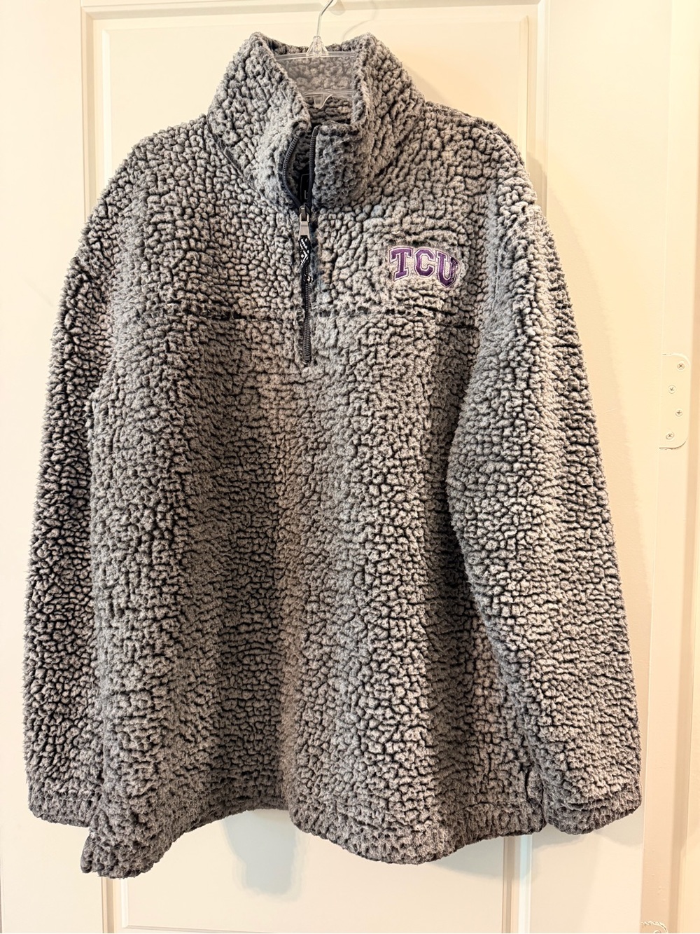 TC Gray Sherpa Half-Zip Pullover with Purple TCU Patch